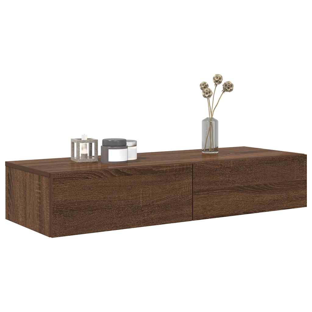 vidaXL Wall Shelf with Drawers Brown Oak 100x36x19 cm Engineered Wood