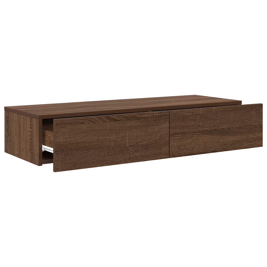 vidaXL Wall Shelf with Drawers Brown Oak 100x36x19 cm Engineered Wood