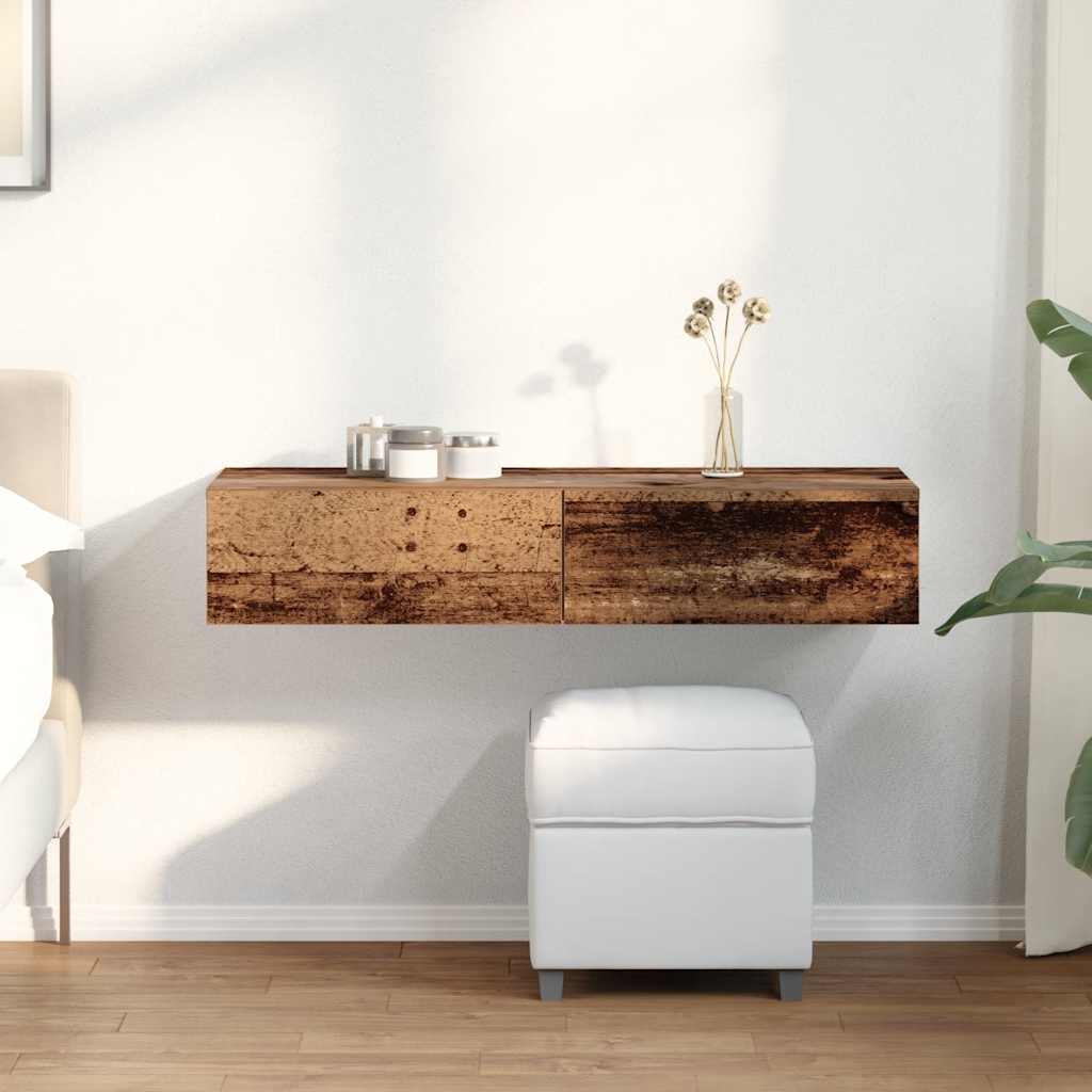 vidaXL Wall Shelf with Drawers Old Wood 100x36x19 cm Engineered Wood