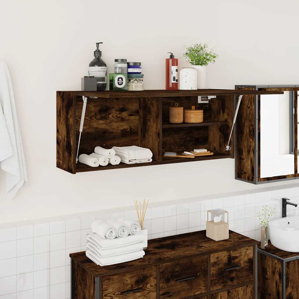 Bathroom Wall Cabinet Smoked Oak 100x25x40 cm Engineered Wood
