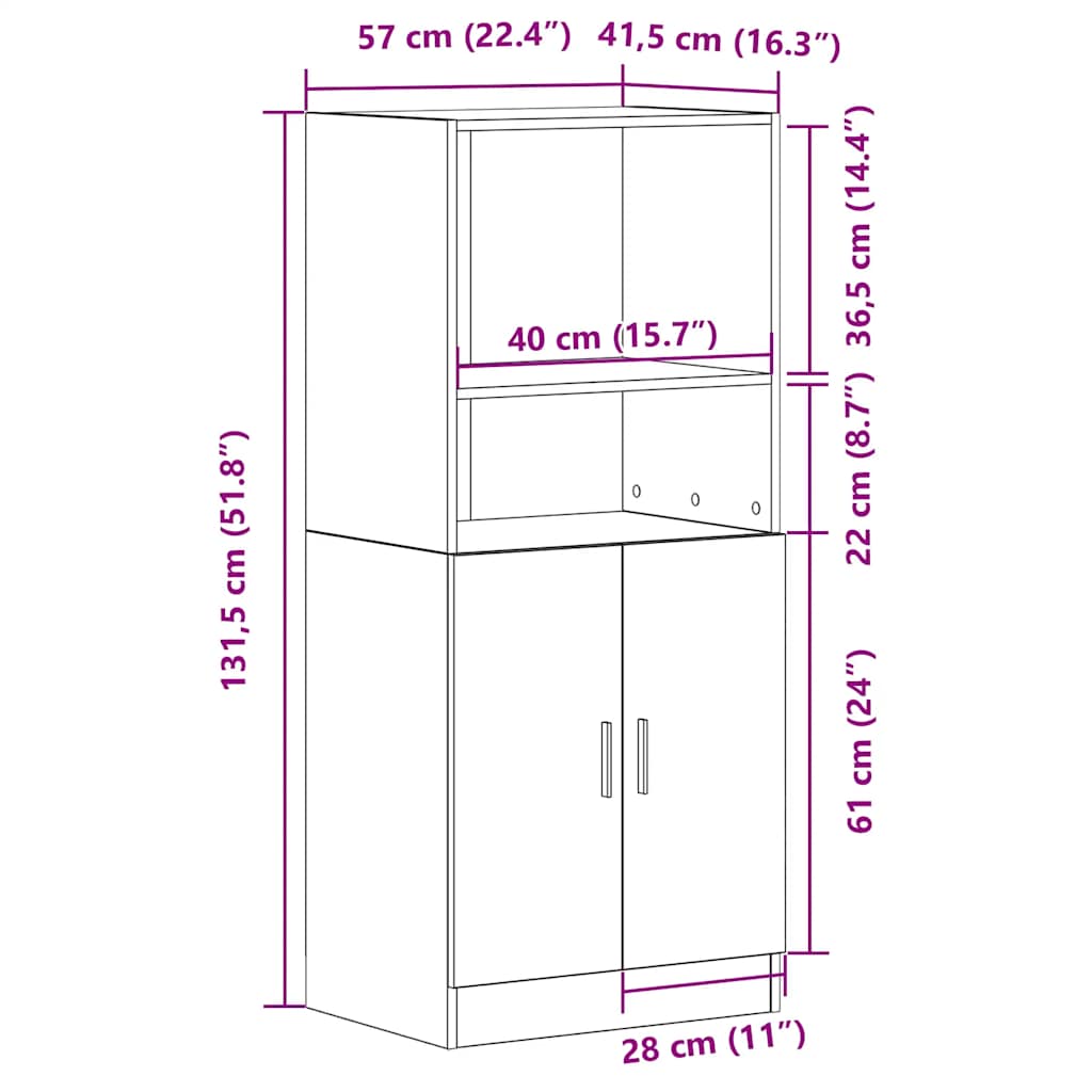 Kitchen Cabinet White 57x41,5x131,5 cm Engineered Wood