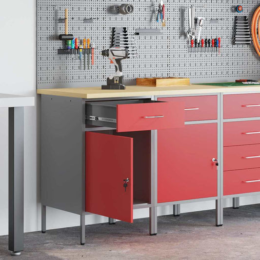 vidaXL Work Cabinet with Drawer 2 pcs Red and Grey 100 x 55 x 85 cm