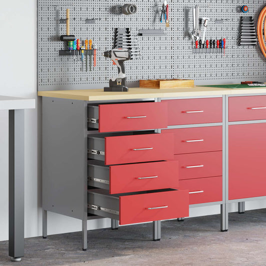 Work Cabinet with Drawer 2 pcs Red and Grey 100 x 55 x 85 cm