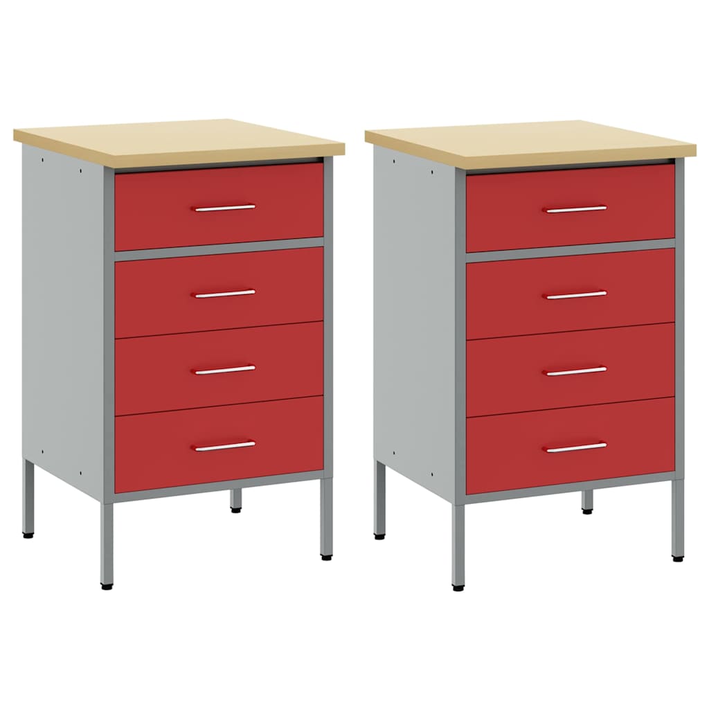 vidaXL Work Cabinet with Drawer 2 pcs Red and Grey 100 x 55 x 85 cm