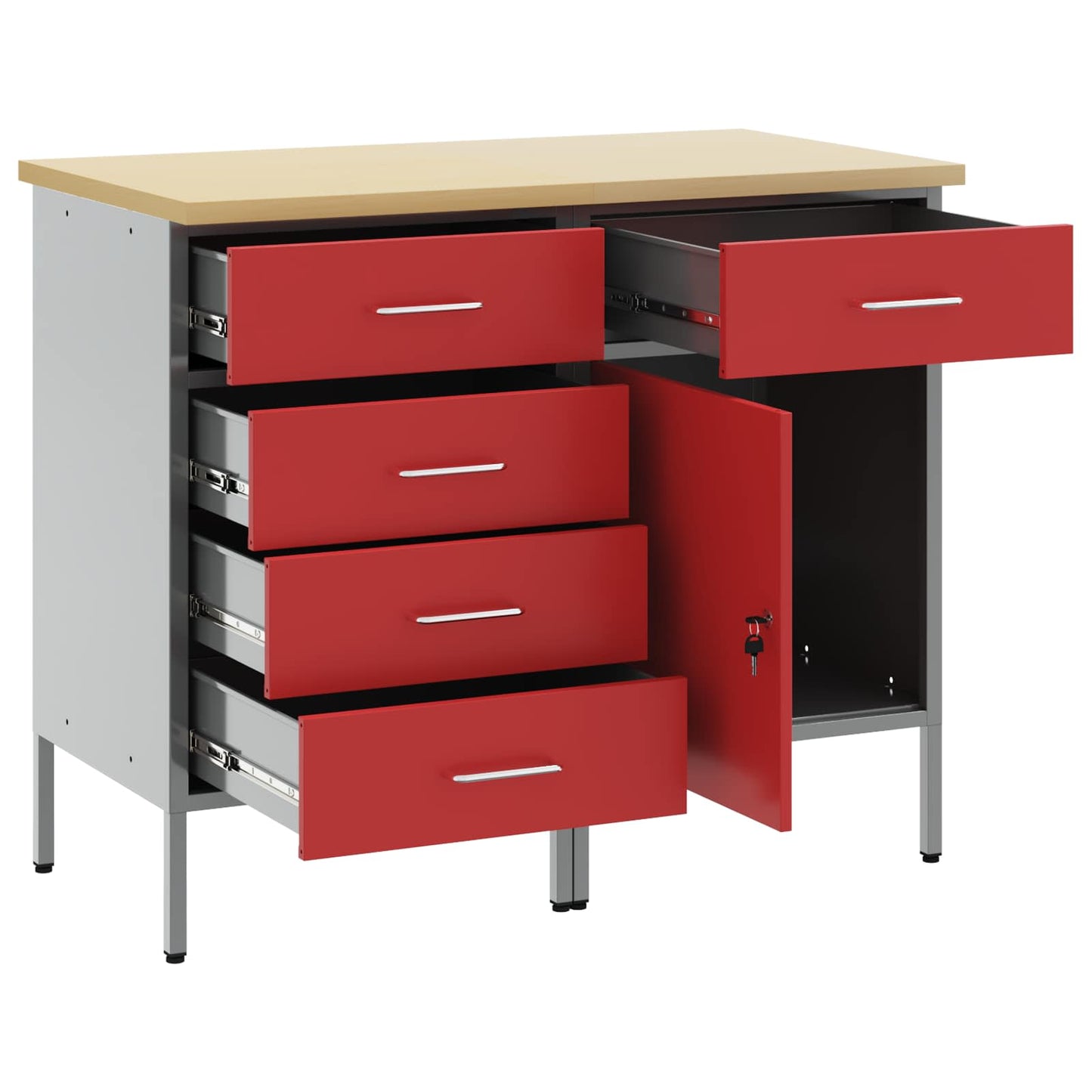 Work Cabinet with Drawer 2 pcs Red and Grey 100 x 55 x 85 cm