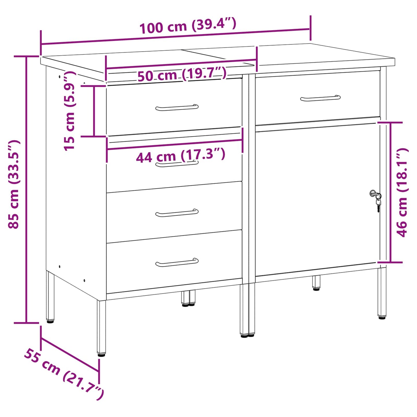 Work Cabinet with Drawer 2 pcs Red and Grey 100 x 55 x 85 cm