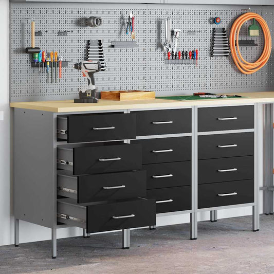 vidaXL Work Cabinet with Drawer 3 pcs Black and Grey 150 x 55 x 85 cm