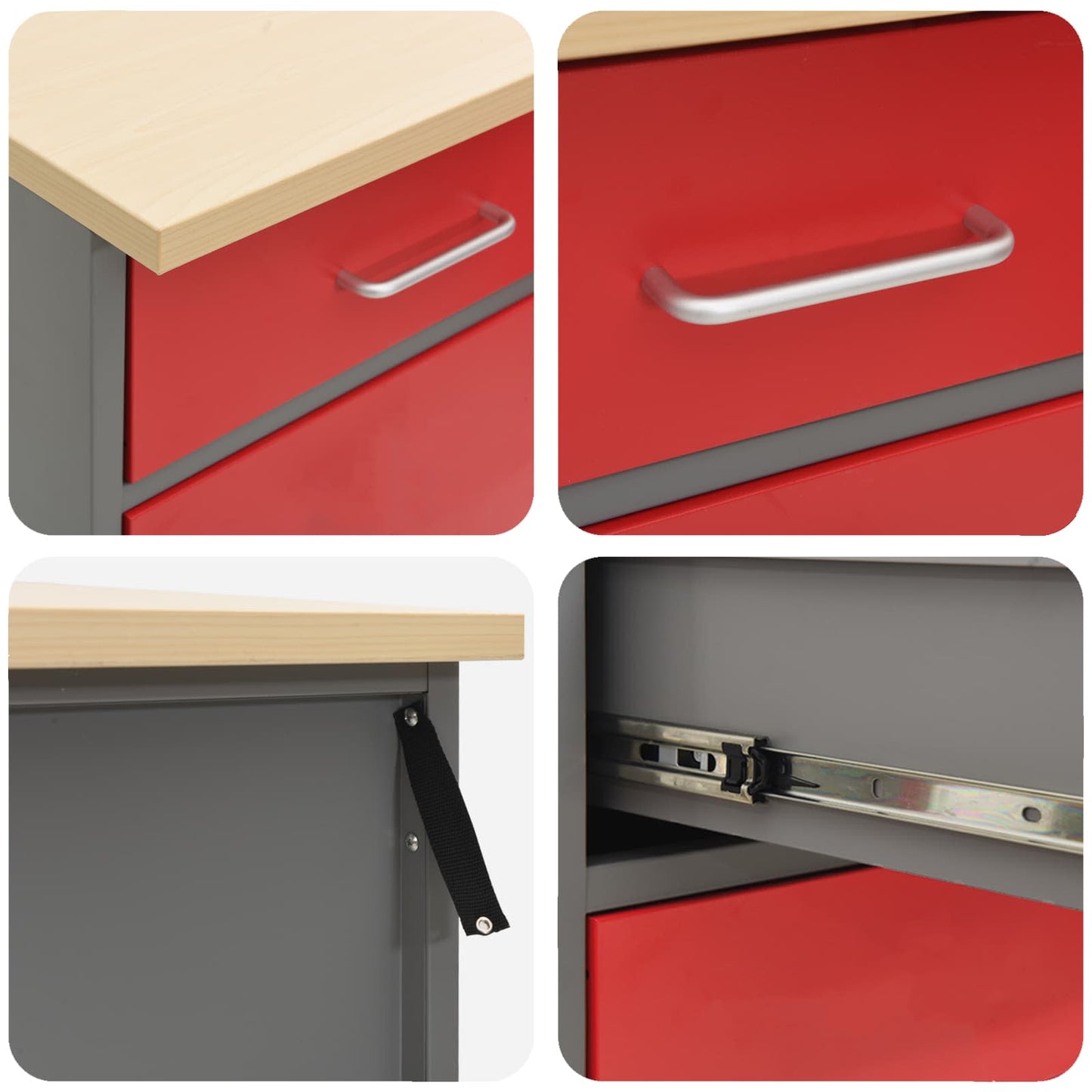 Work Cabinet with Drawer 3 pcs Red and Grey 150 x 55 x 85 cm