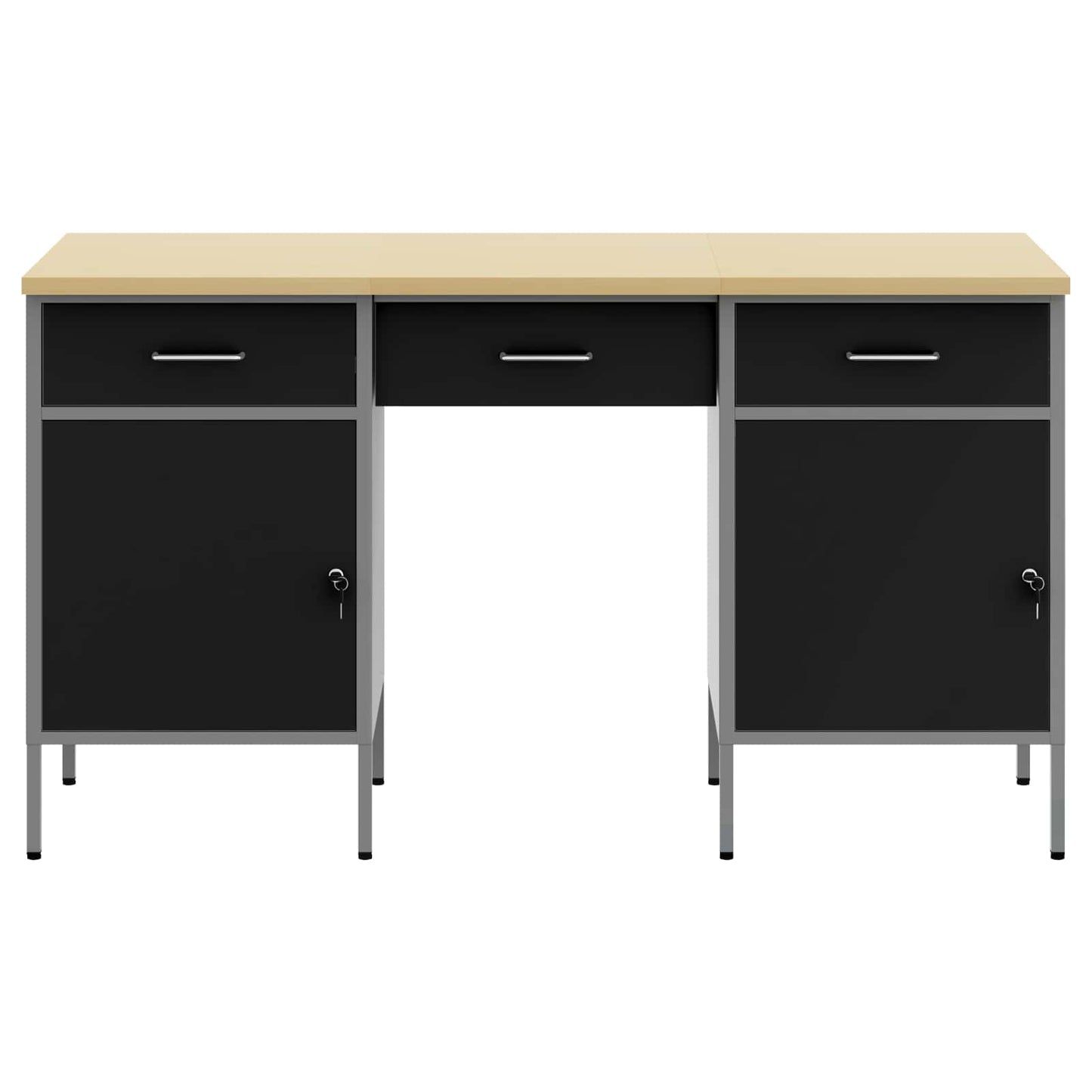 Work Cabinet with Drawer 3 pcs Black Engineered Wood and Steel