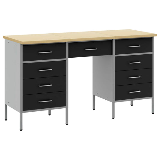 Work Cabinet with Drawer 3 pcs Black Engineered Wood and Steel