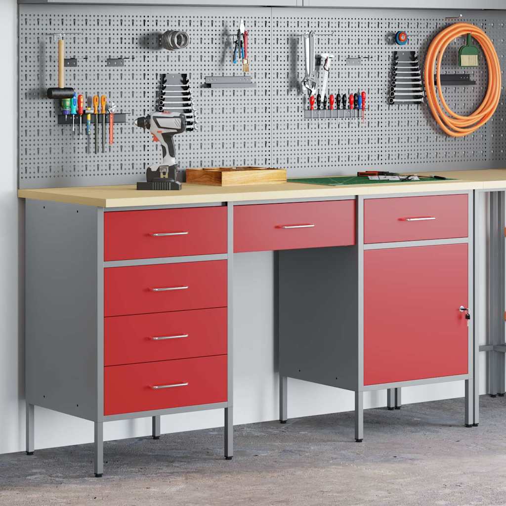 vidaXL Work Cabinet with Drawer with Lock 3 pcs Red 150 x 55 x 85 cm