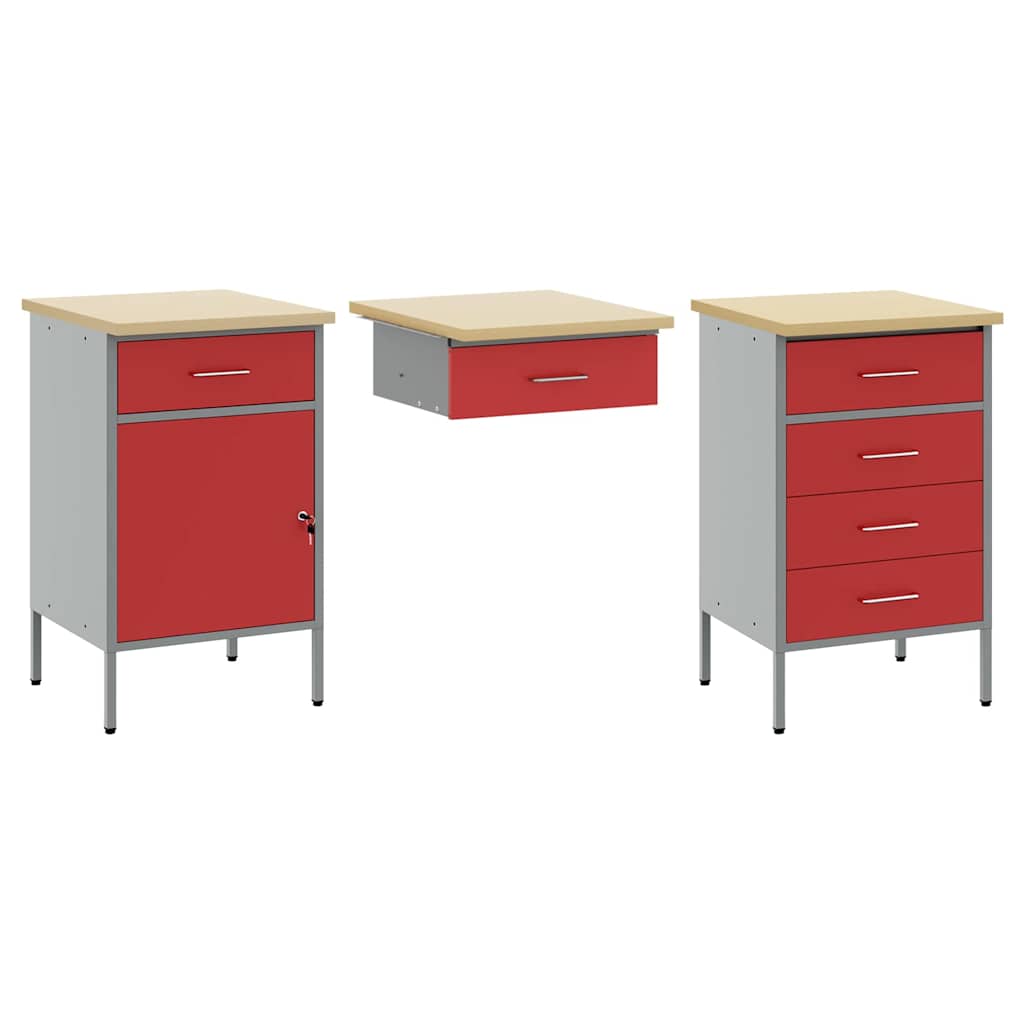 vidaXL Work Cabinet with Drawer with Lock 3 pcs Red 150 x 55 x 85 cm