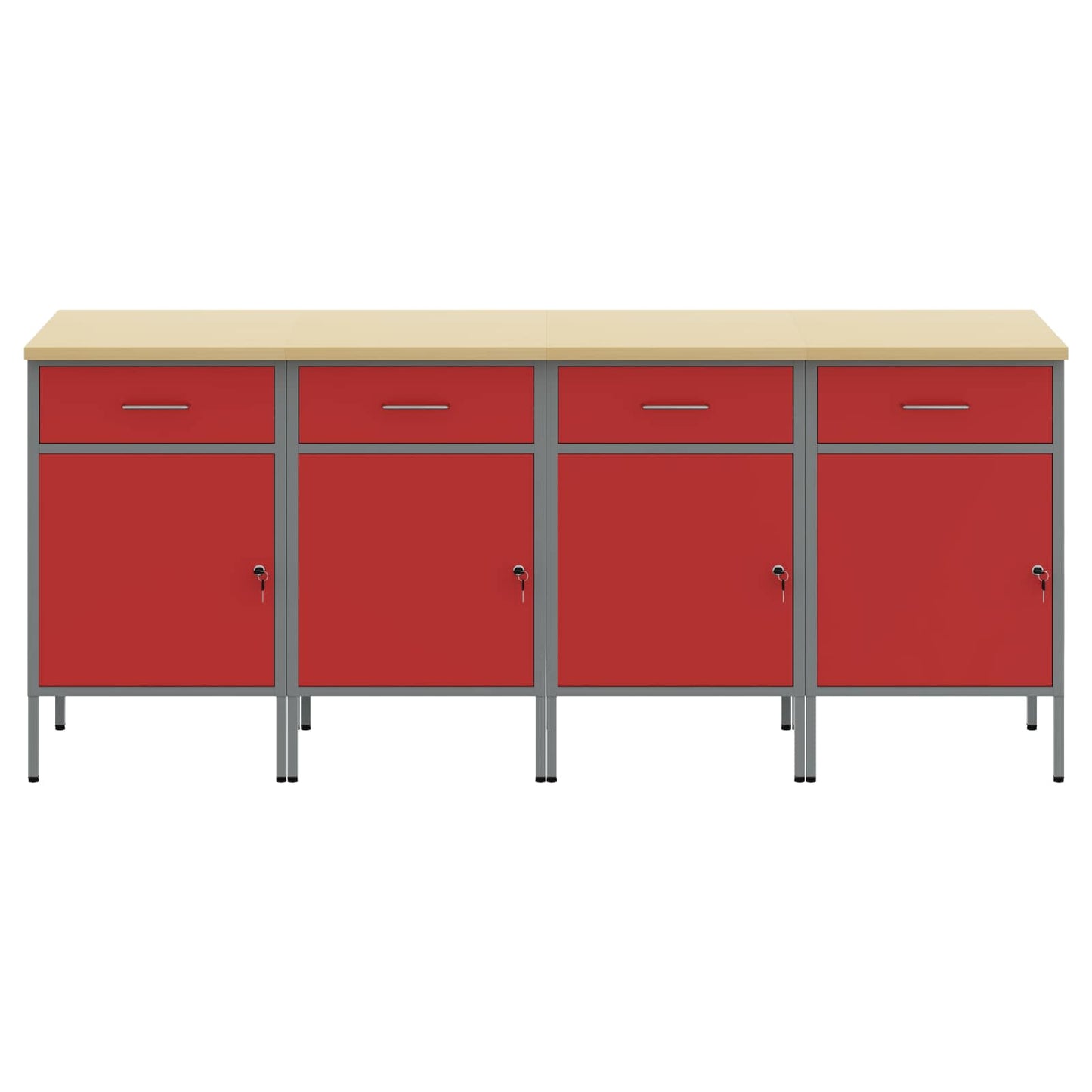 Work Cabinet with Drawer 4 pcs Red and Grey 200 x 55 x 85 cm