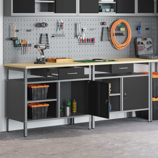 Work Bench Set with Shelf 2 pcs Black and Grey 200 x 55 x 85 cm