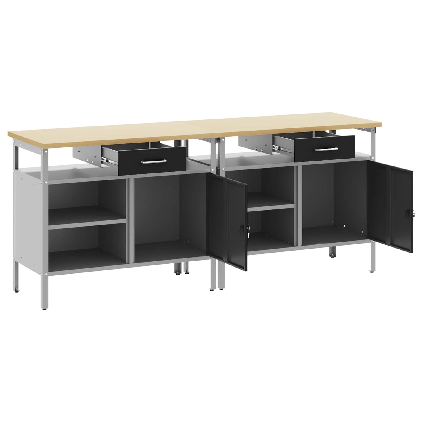 Work Bench Set with Shelf 2 pcs Black and Grey 200 x 55 x 85 cm