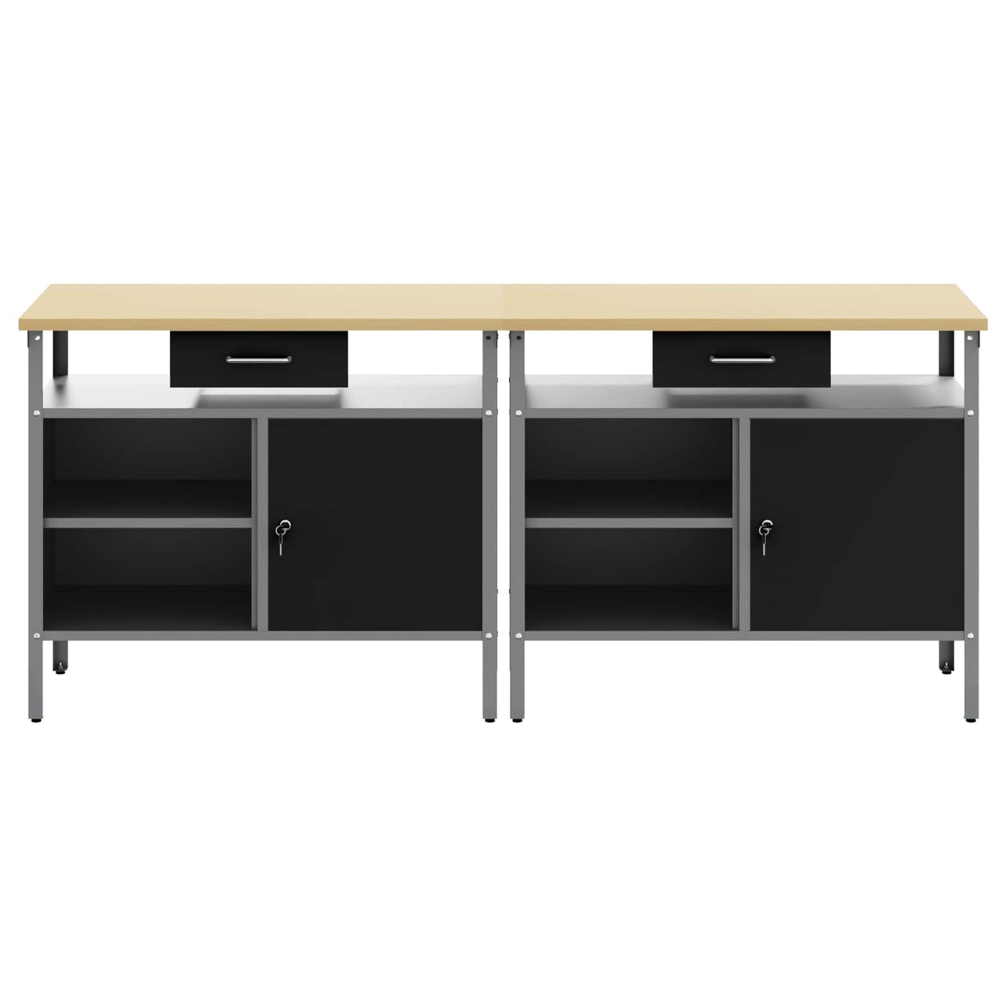 Work Bench Set with Shelf 2 pcs Black and Grey 200 x 55 x 85 cm
