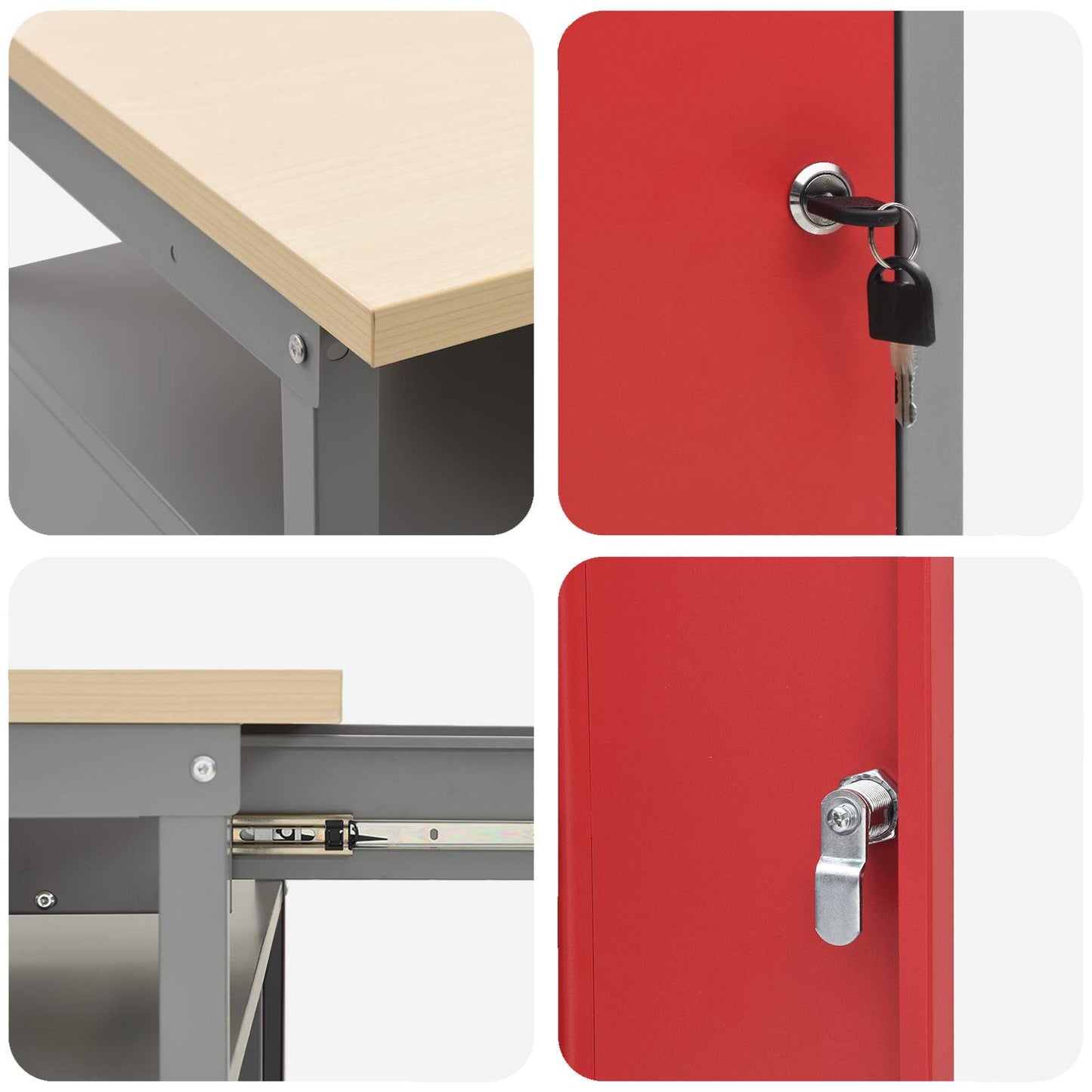 Work Bench Set with Drawer 2 pcs Red and Grey 200 x 55 x 85 cm