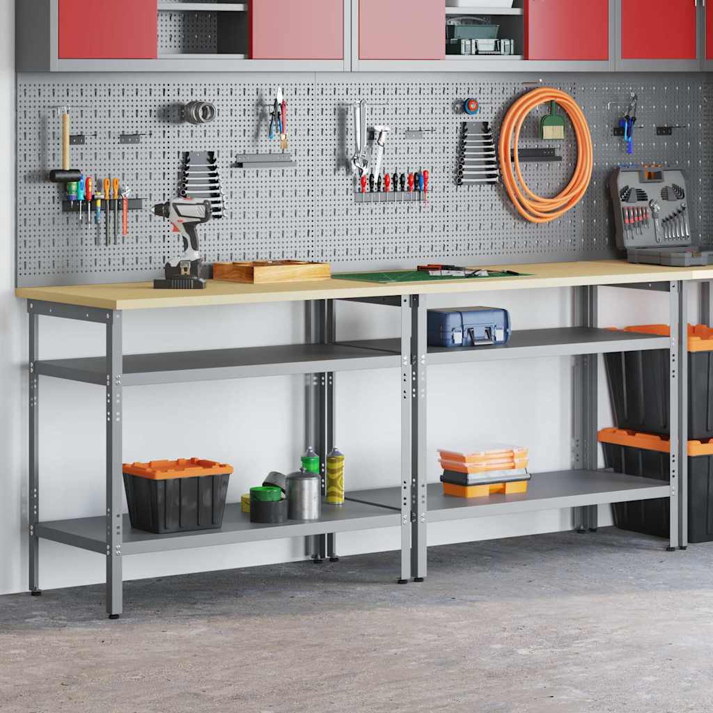 Work Bench Set with Shelf 2 pcs Beige and Grey 200 x 55 x 85 cm