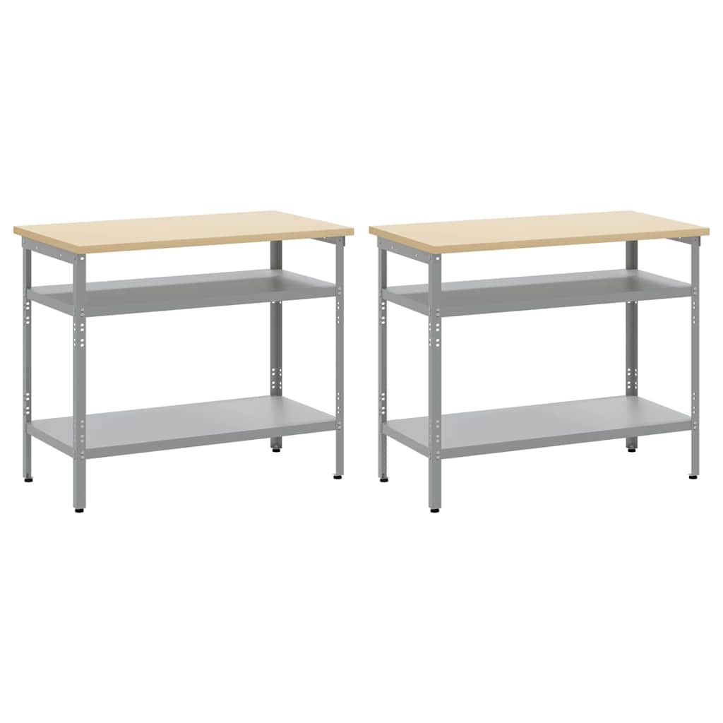 Work Bench Set with Shelf 2 pcs Beige and Grey 200 x 55 x 85 cm