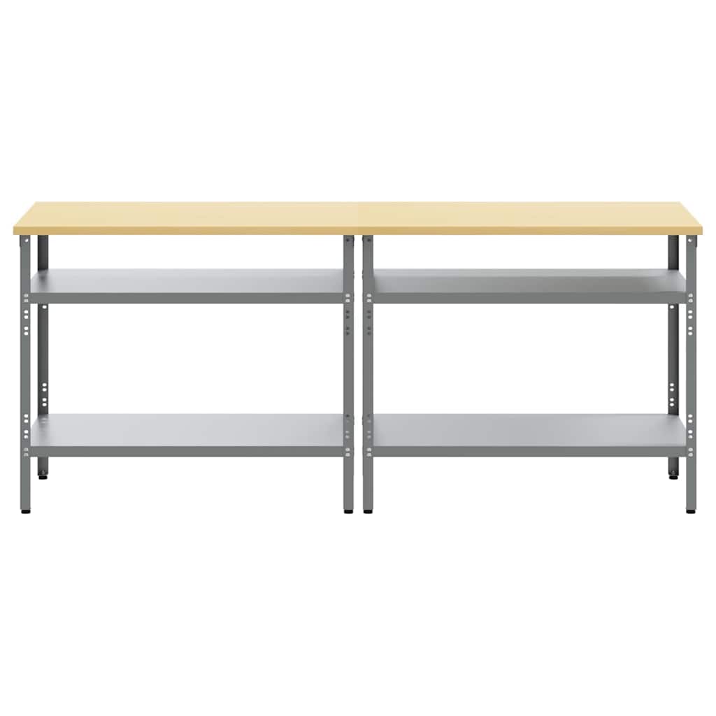 Work Bench Set with Shelf 2 pcs Beige and Grey 200 x 55 x 85 cm