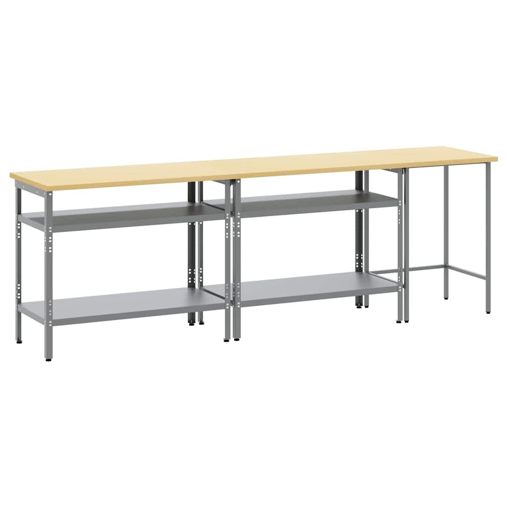Work Bench Set 3 pcs Beige and Grey Powder-Coated Steel