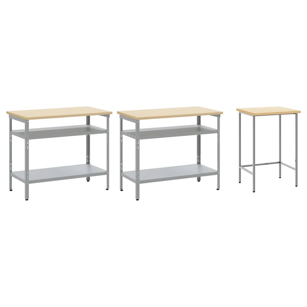 Work Bench Set 3 pcs Beige and Grey Powder-Coated Steel