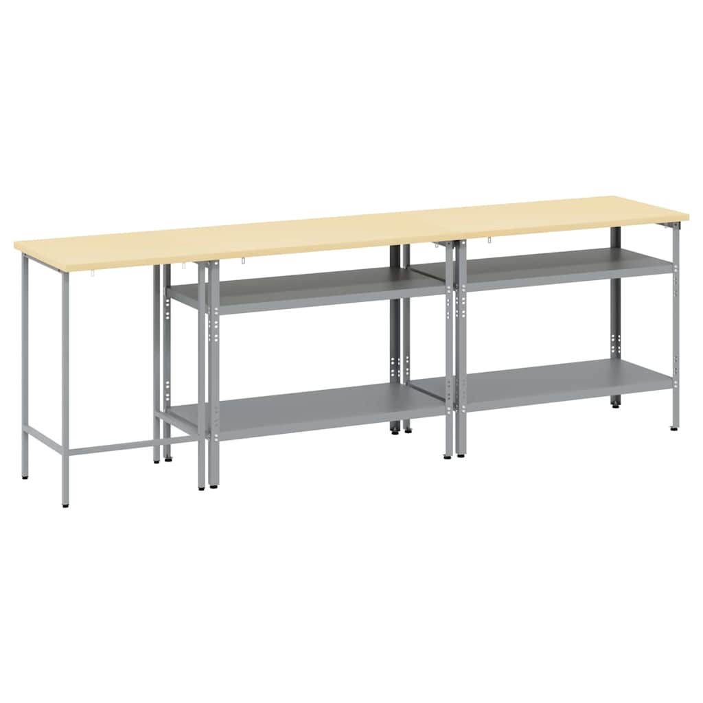 Work Bench Set 3 pcs Beige and Grey Powder-Coated Steel