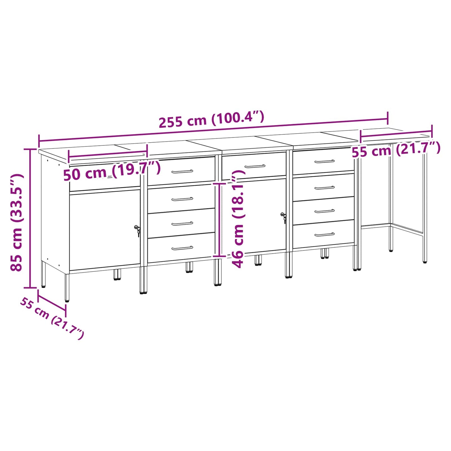 Work Cabinet Set with Drawer with Storage 5 pcs Black and Grey