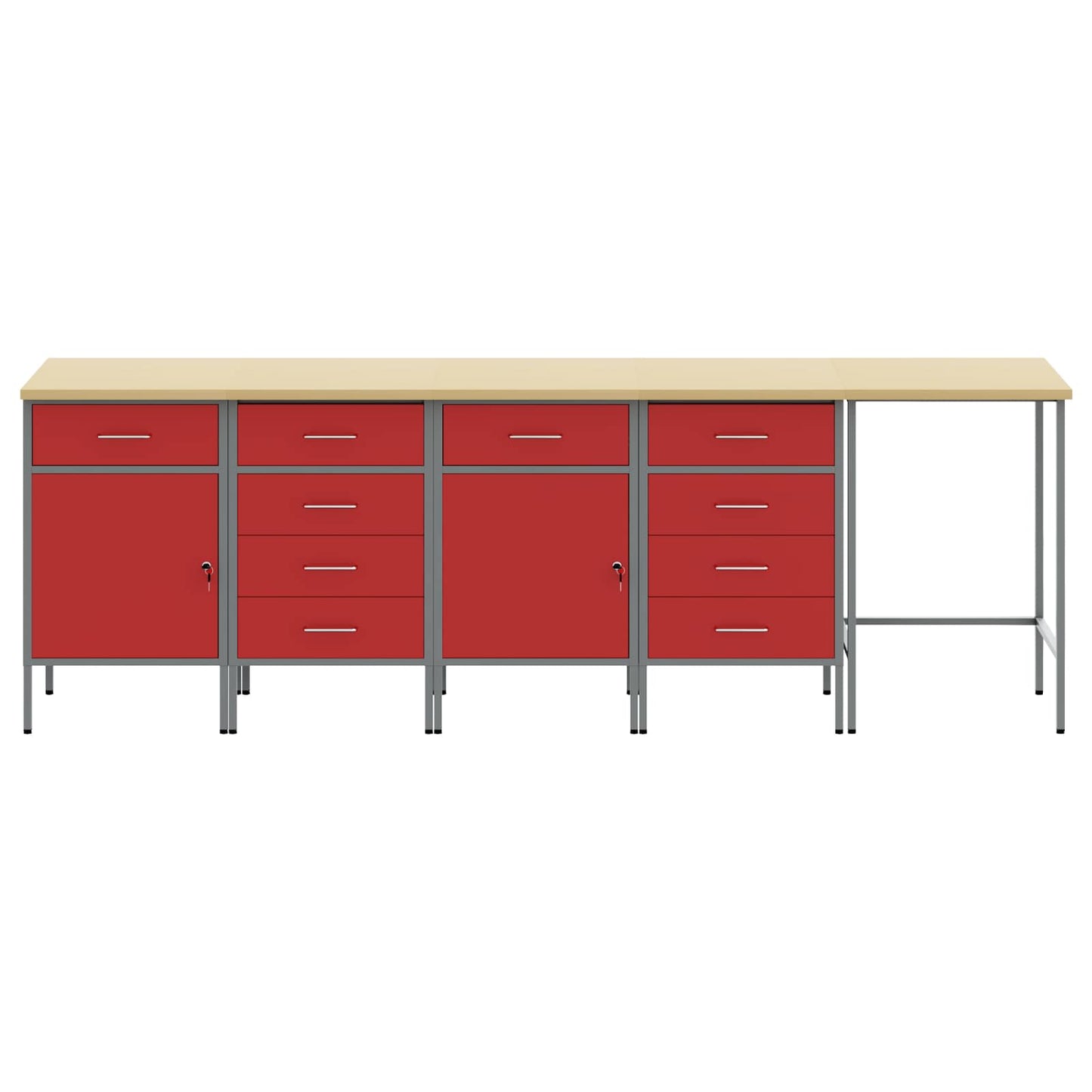 Work Cabinet Set with Drawer with Storage 5 pcs Red and Grey