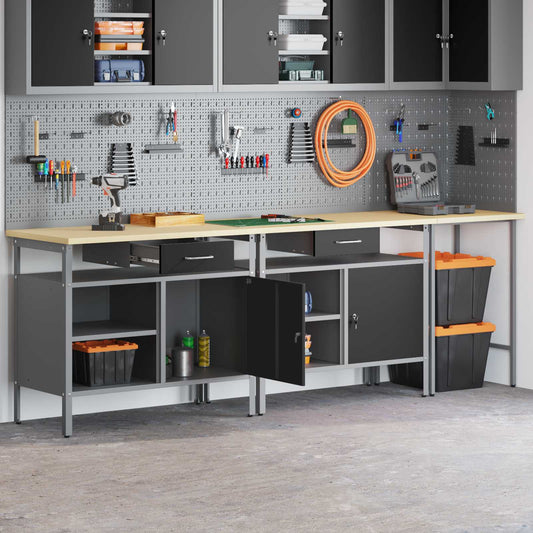 Work Bench Set with Lock 3 pcs Red and Grey Powder-Coated Steel