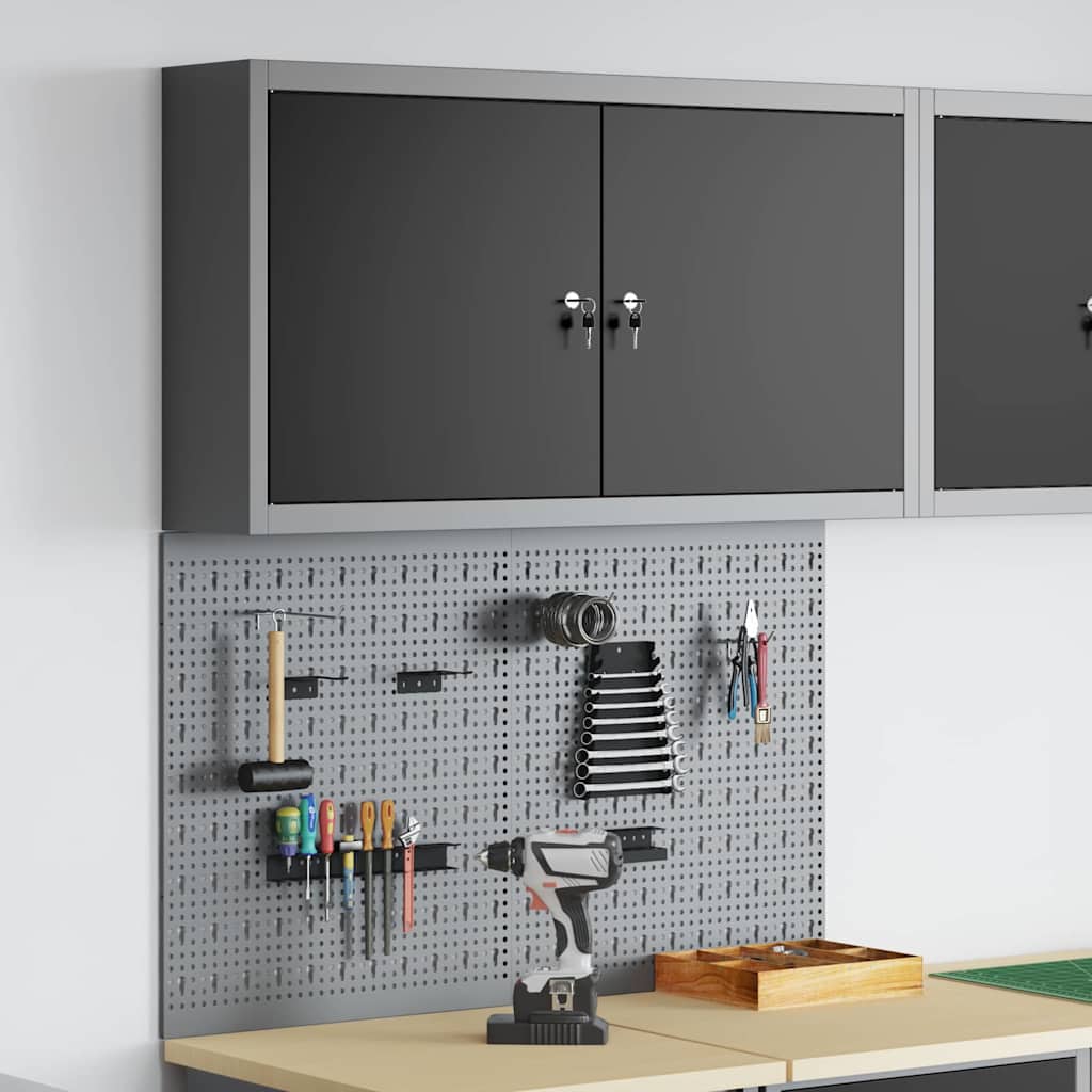Tool Cabinet Set with Shelf 3 pcs Black Powder-Coated Steel