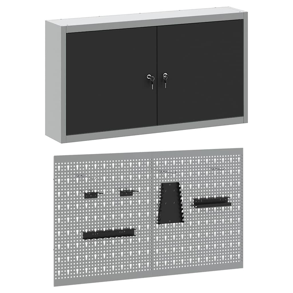 Tool Cabinet Set with Shelf 3 pcs Black Powder-Coated Steel