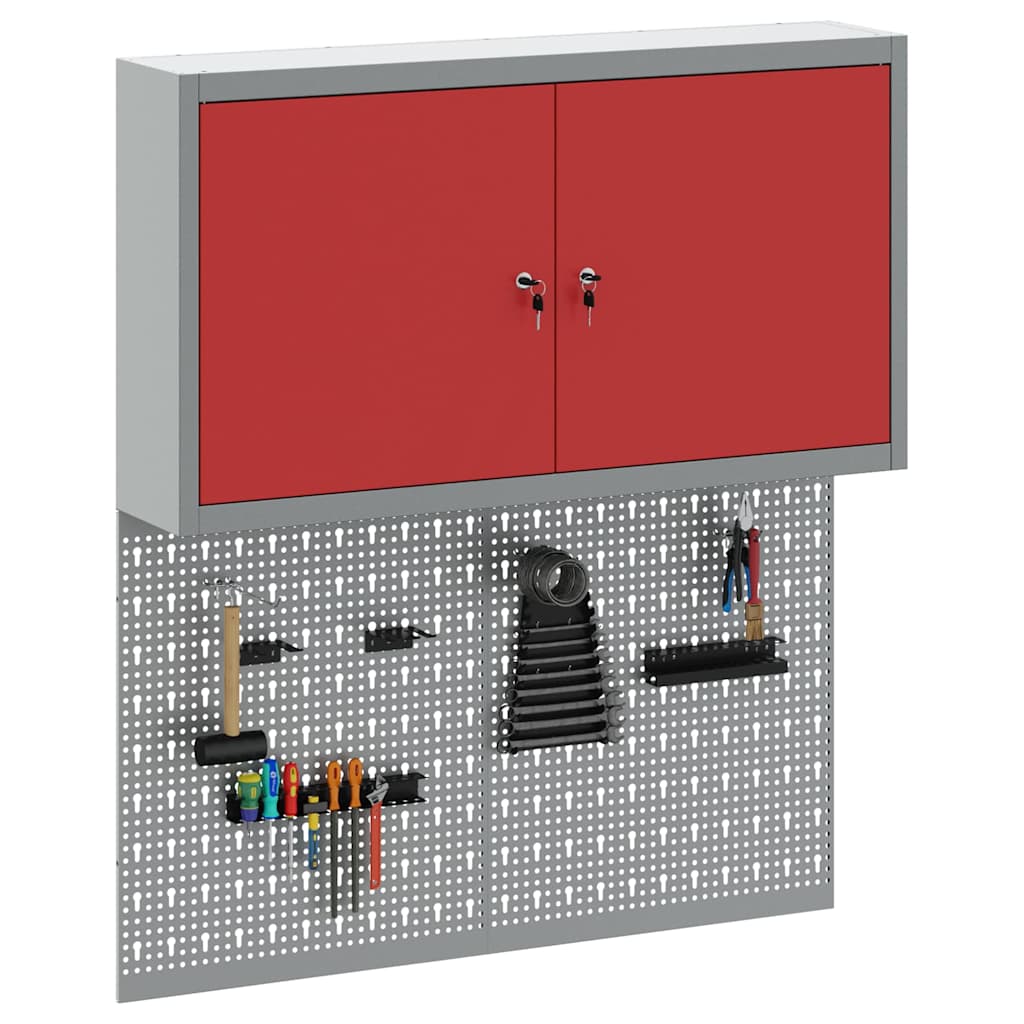 Tool Cabinet Set with Shelf 3 pcs Red Powder-Coated Steel