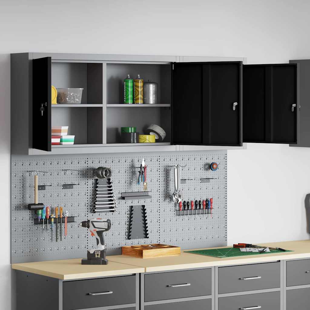 Tool Cabinet Set with Shelf 5 pcs Black Powder-Coated Steel