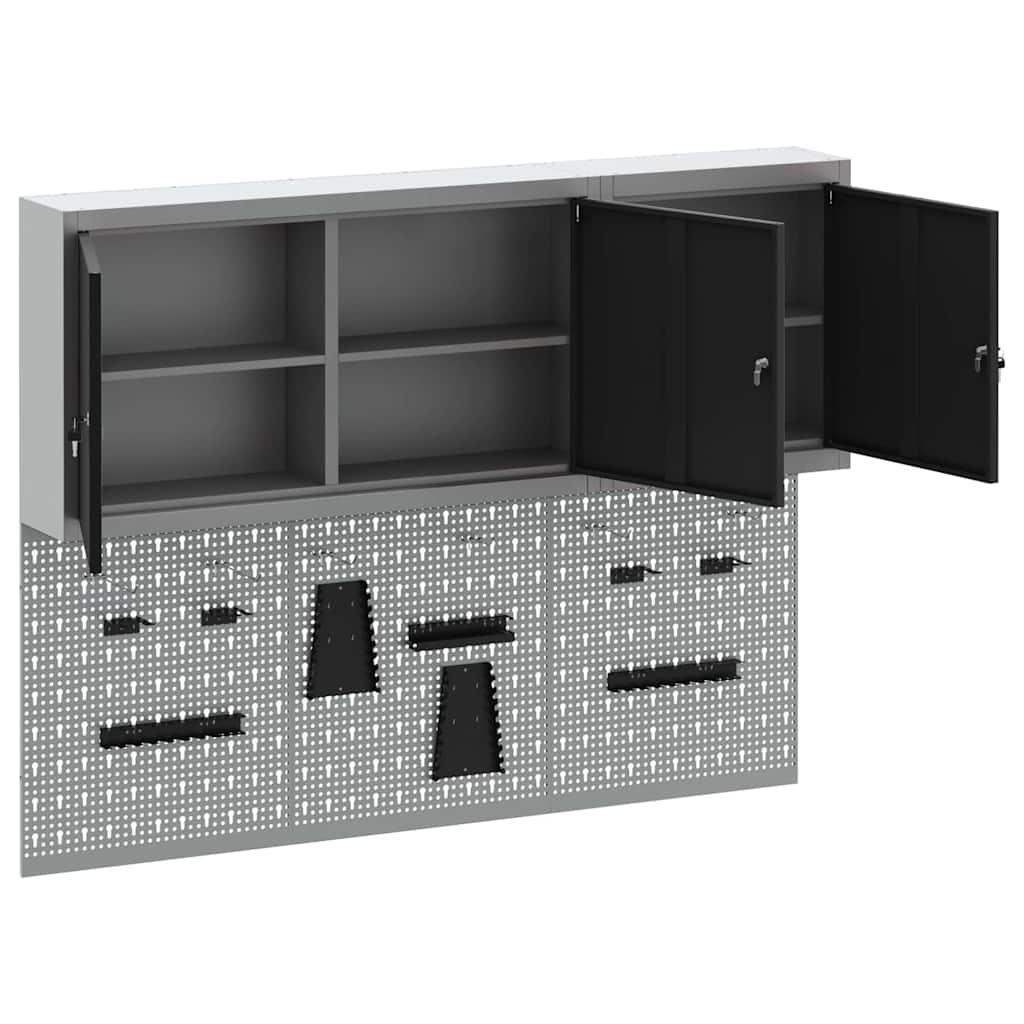Tool Cabinet Set with Shelf 5 pcs Black Powder-Coated Steel