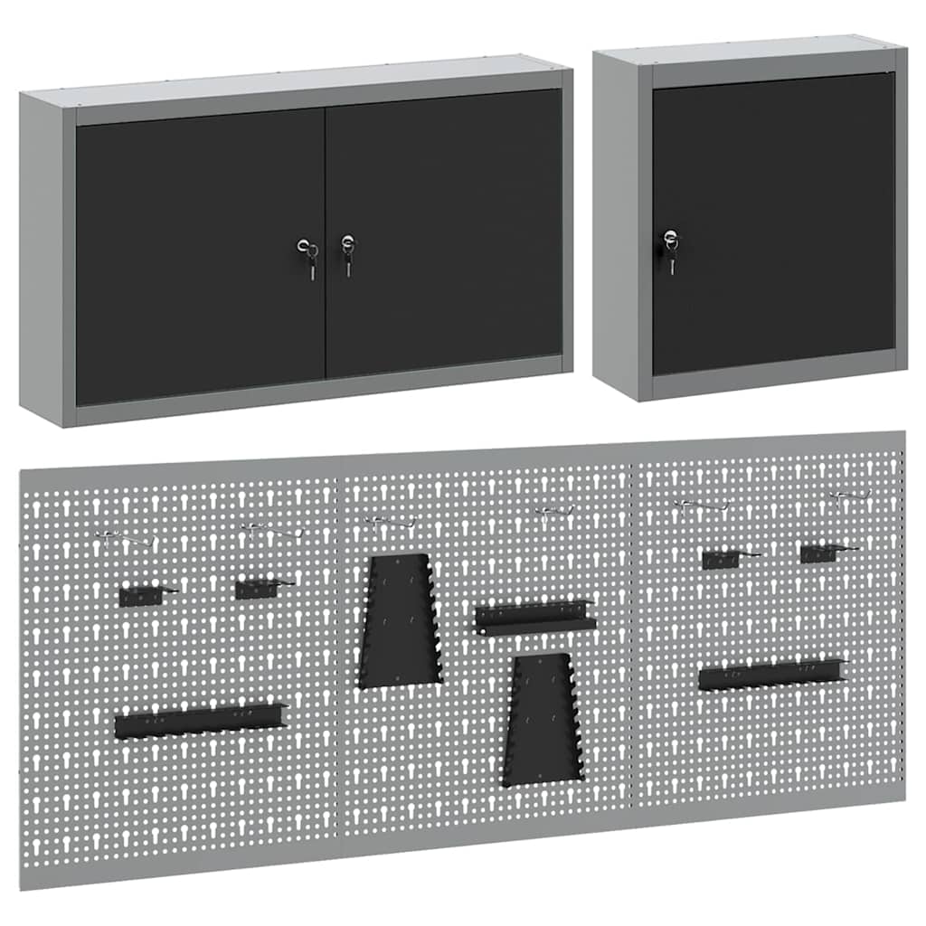 Tool Cabinet Set with Shelf 5 pcs Black Powder-Coated Steel