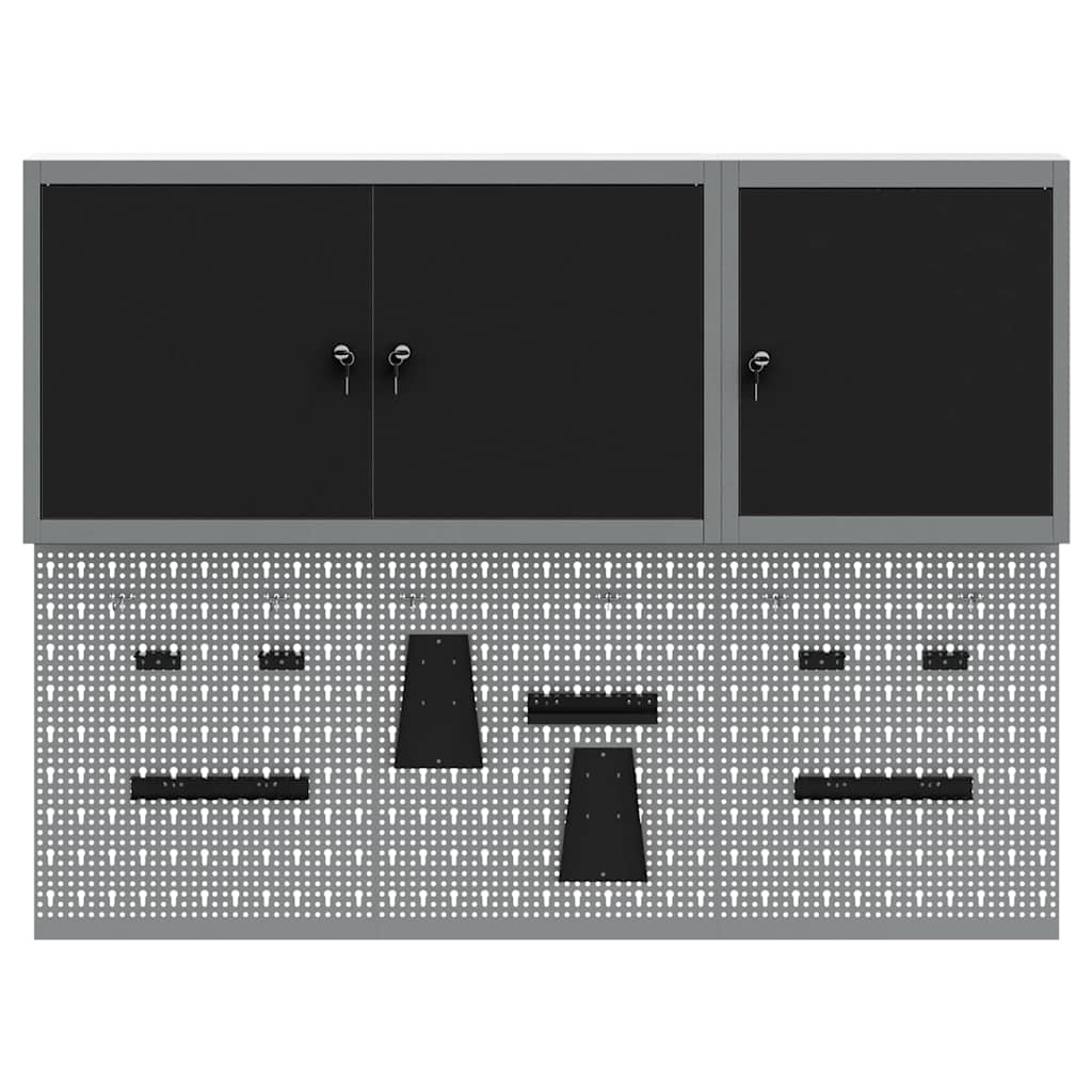 Tool Cabinet Set with Shelf 5 pcs Black Powder-Coated Steel
