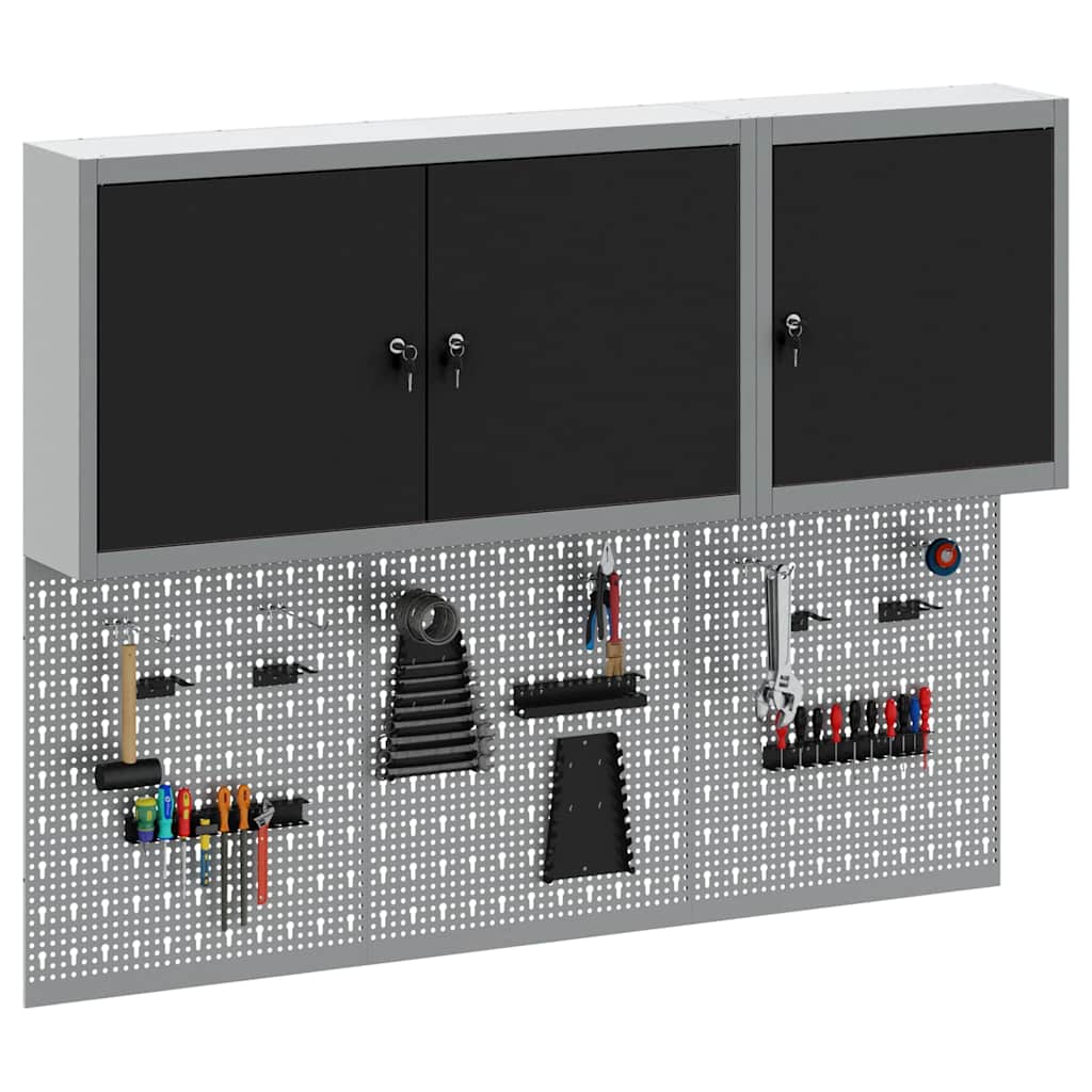 Tool Cabinet Set with Shelf 5 pcs Black Powder-Coated Steel