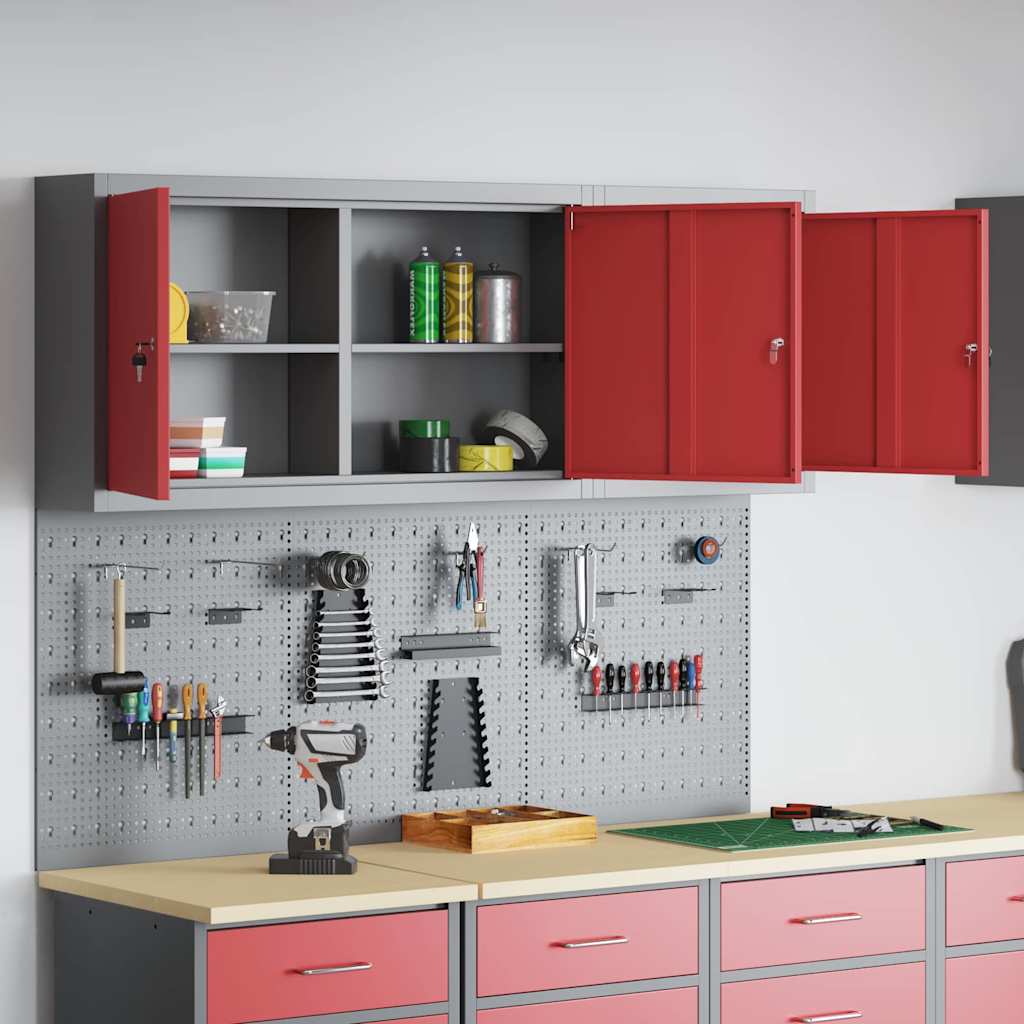 Tool Cabinet Set with Shelf 5 pcs Red Powder-Coated Steel