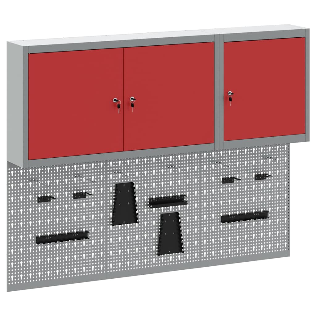 Tool Cabinet Set with Shelf 5 pcs Red Powder-Coated Steel