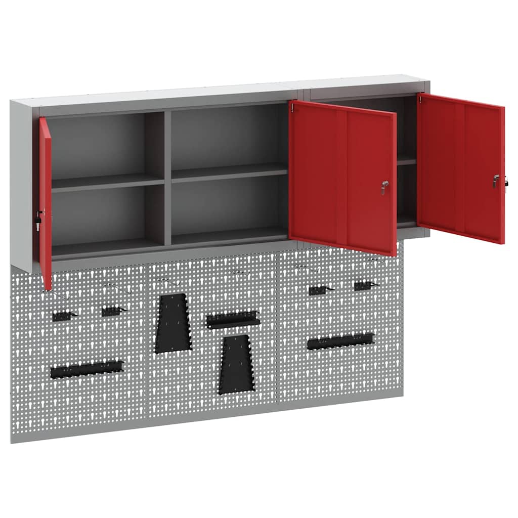 Tool Cabinet Set with Shelf 5 pcs Red Powder-Coated Steel