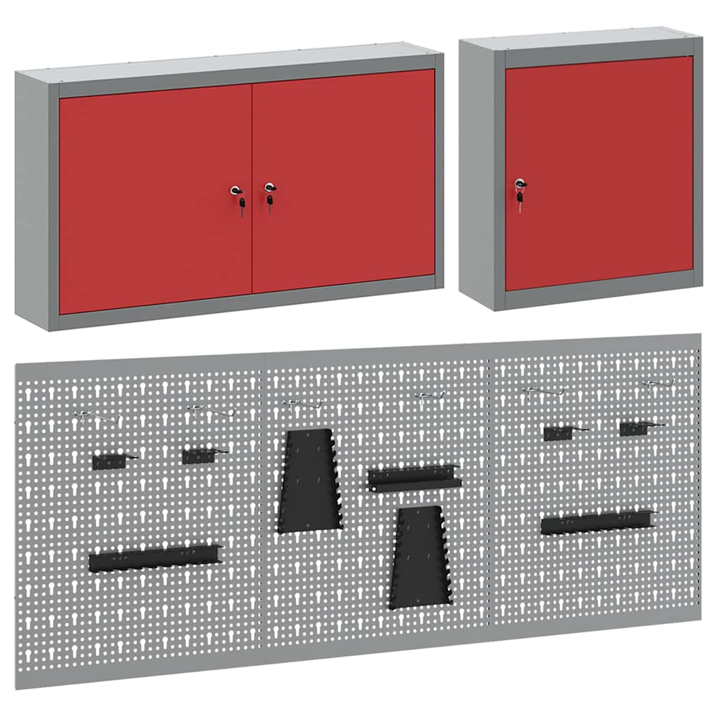 Tool Cabinet Set with Shelf 5 pcs Red Powder-Coated Steel