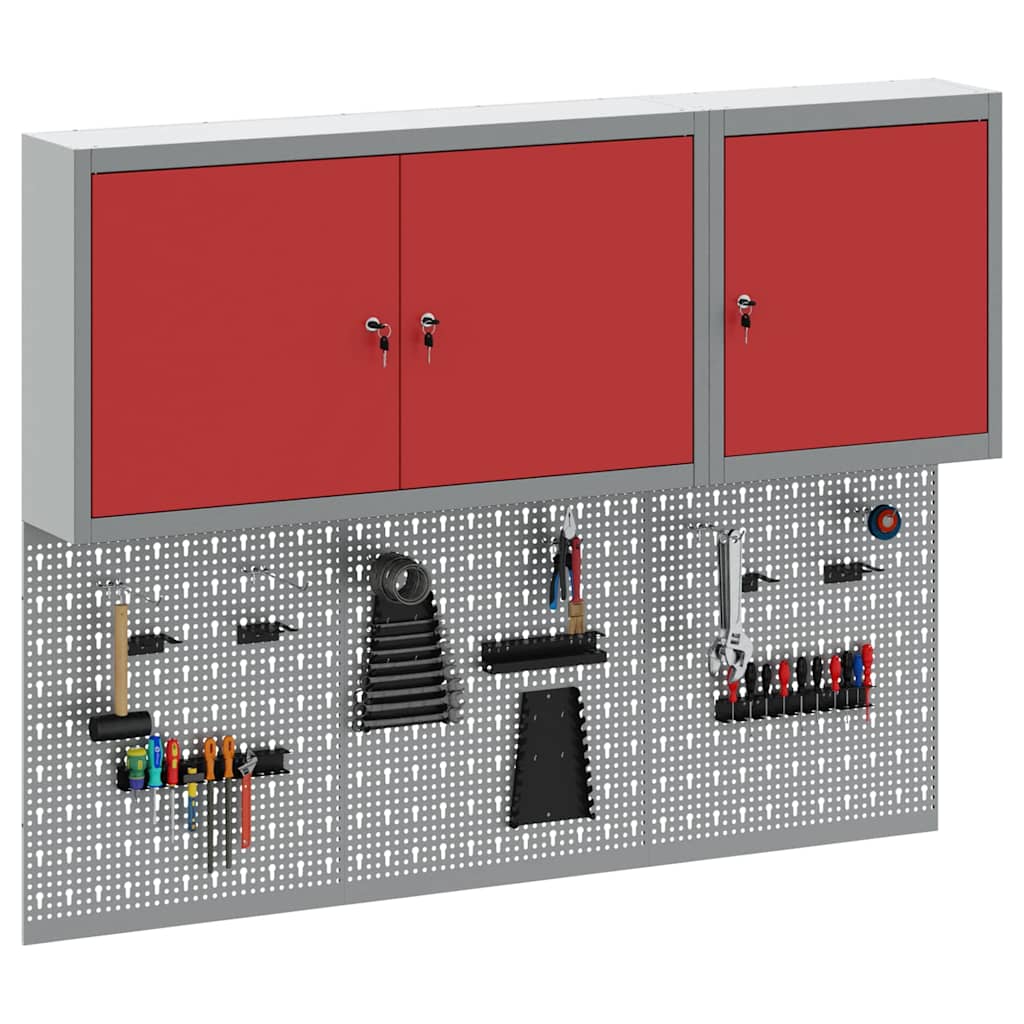 Tool Cabinet Set with Shelf 5 pcs Red Powder-Coated Steel