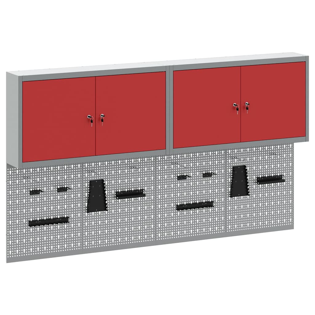 Tool Cabinet Set with Shelf 6 pcs Red Powder-Coated Steel