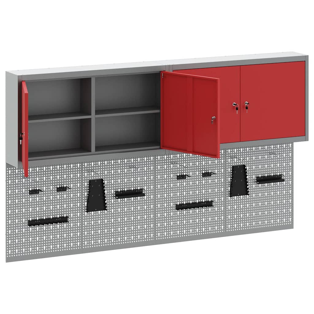 Tool Cabinet Set with Shelf 6 pcs Red Powder-Coated Steel