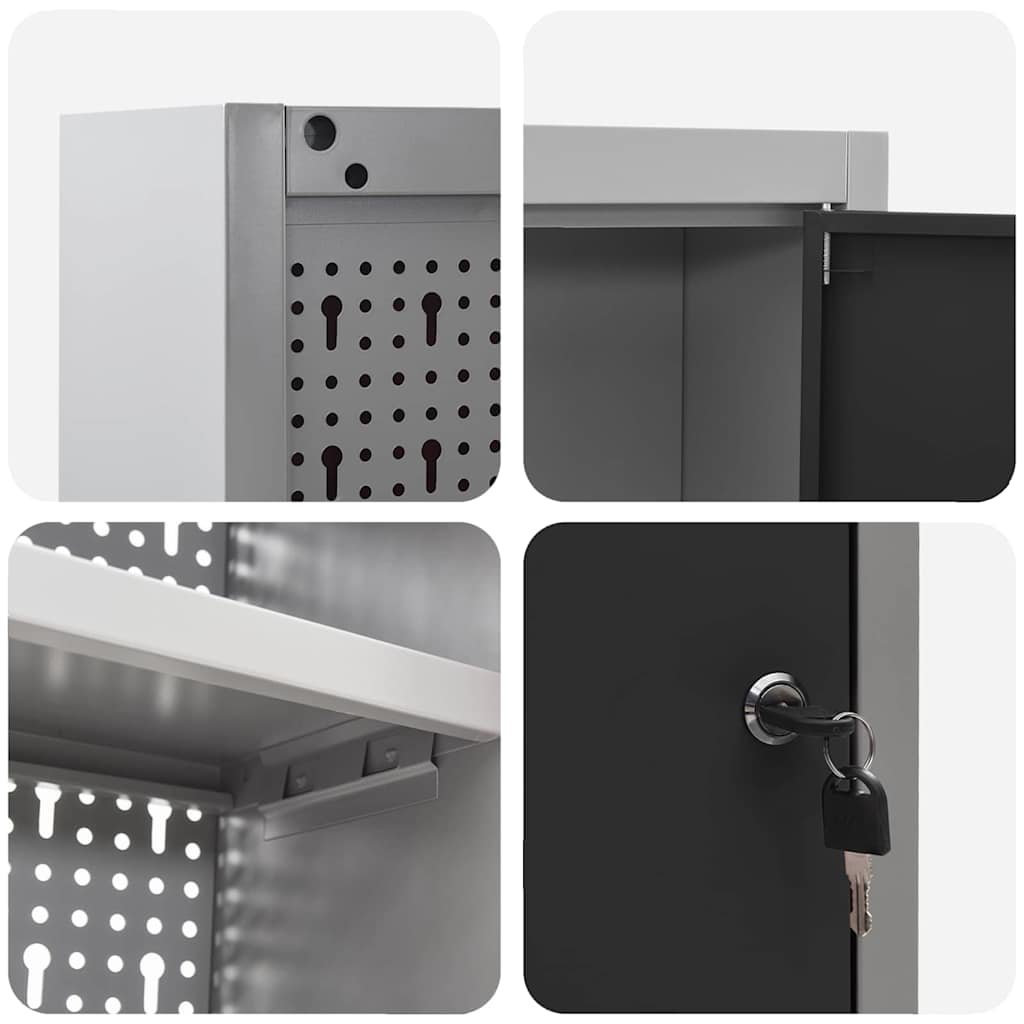 Tool Cabinet Set with Shelf 3 pcs Black Powder-Coated Steel