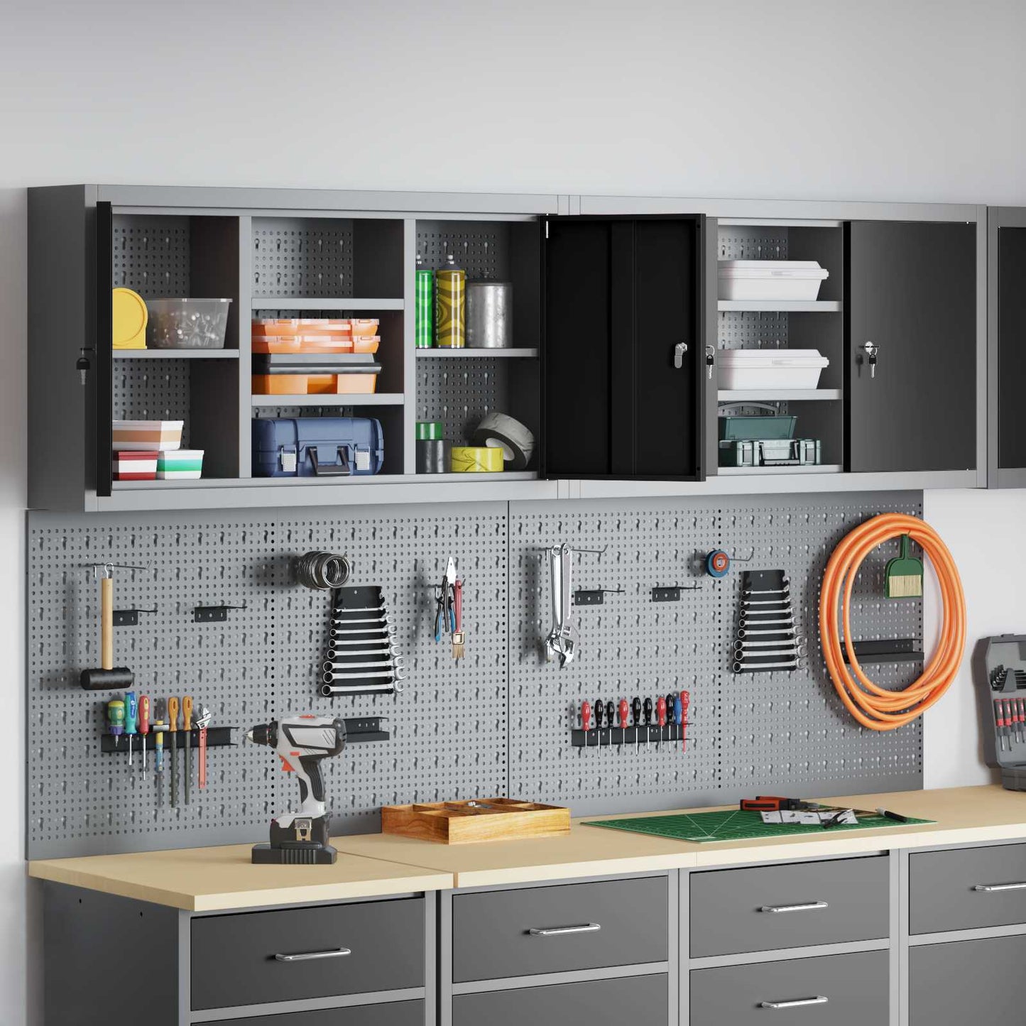 Tool Cabinet Set with Shelf with Storage 4 pcs Black Steel