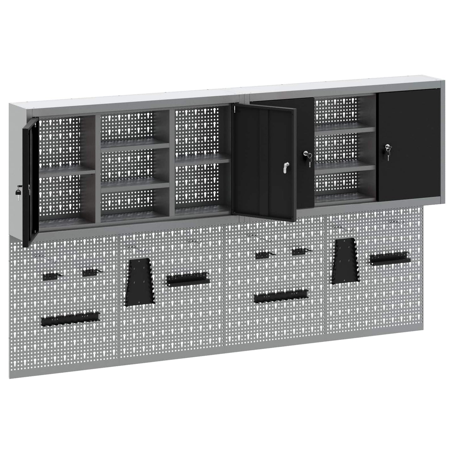 Tool Cabinet Set with Shelf with Storage 4 pcs Black Steel