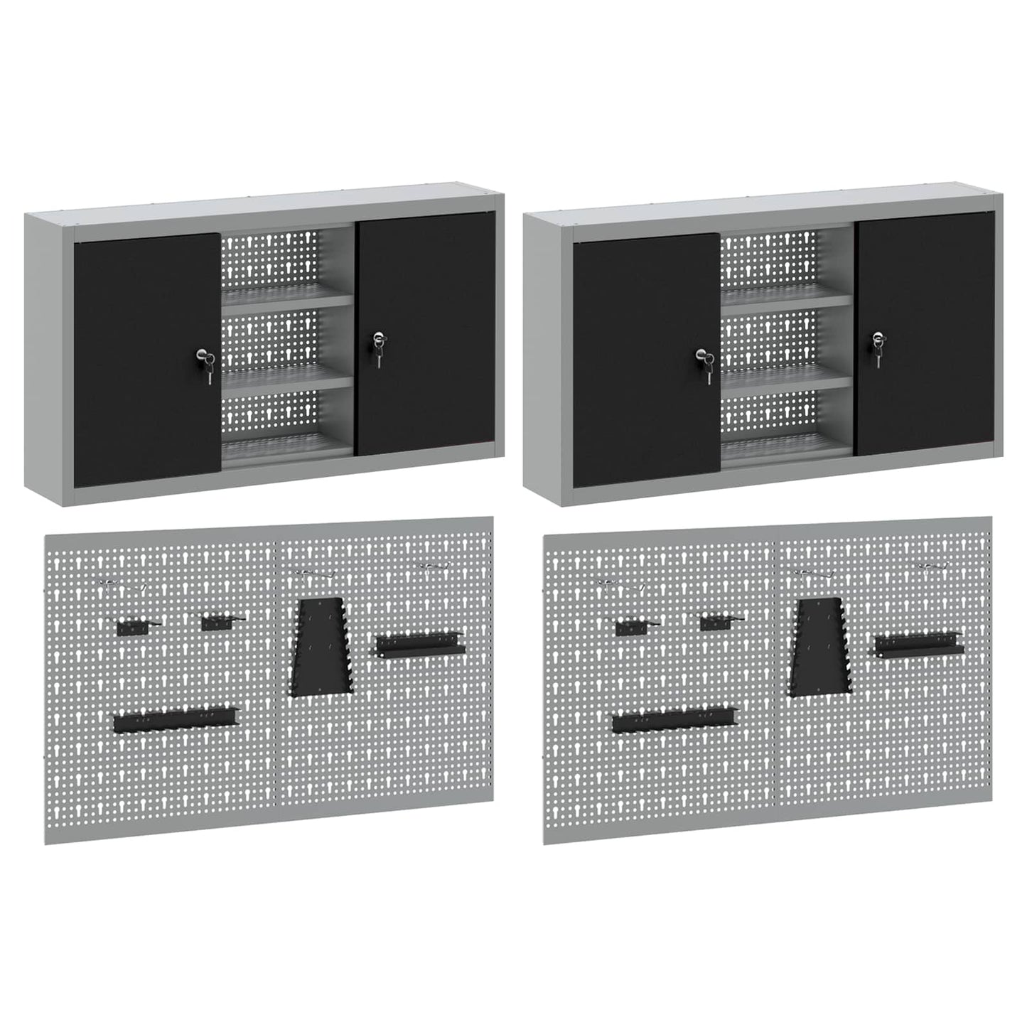 Tool Cabinet Set with Shelf with Storage 4 pcs Black Steel
