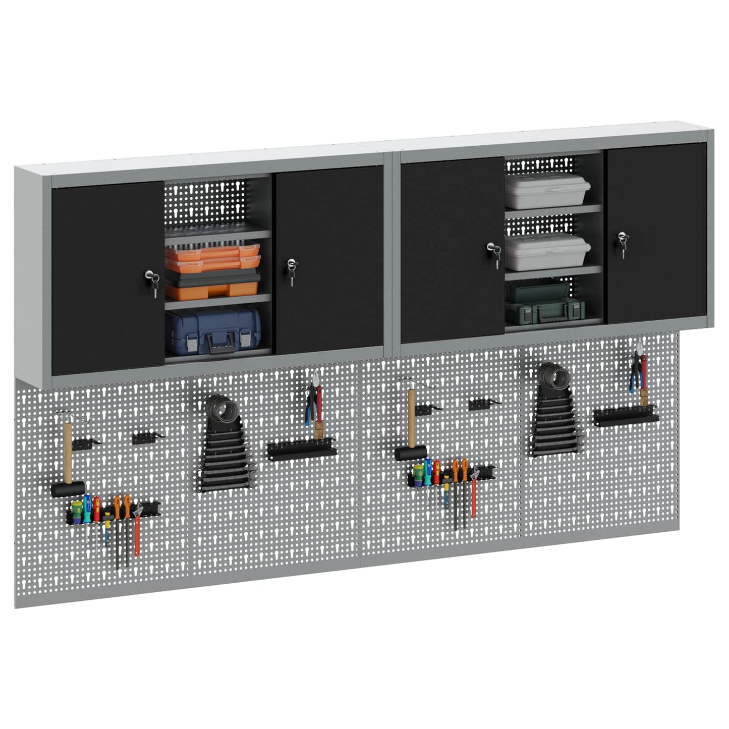 Tool Cabinet Set with Shelf with Storage 4 pcs Black Steel